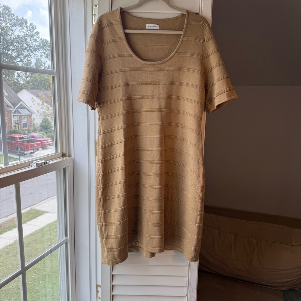 Calvin Klein Knee Length Camel Sweater Dress